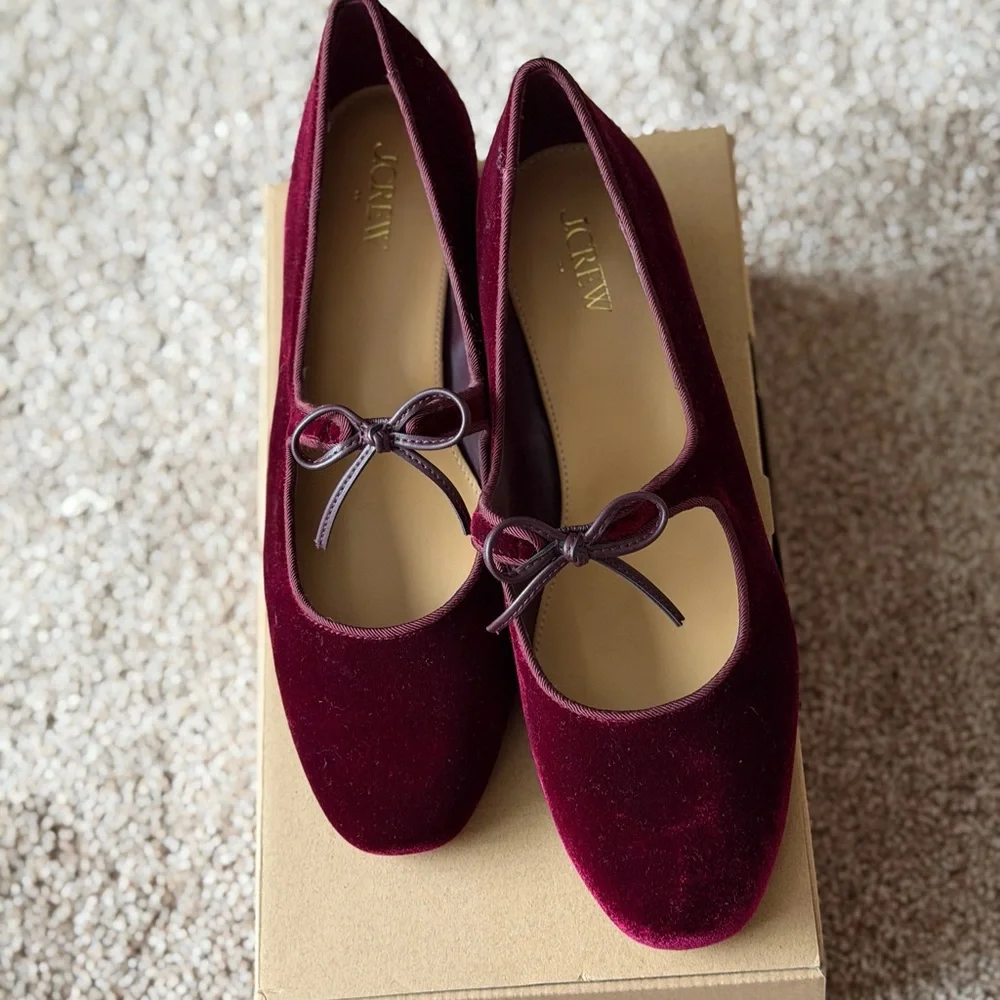 J. Crew Burgundy Velvet Mary Jane Block Heel Pumps - Picture 8 of 14
